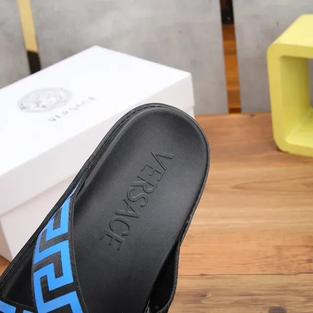 Versace Odissea Greek Key Blue Black Slippers 5