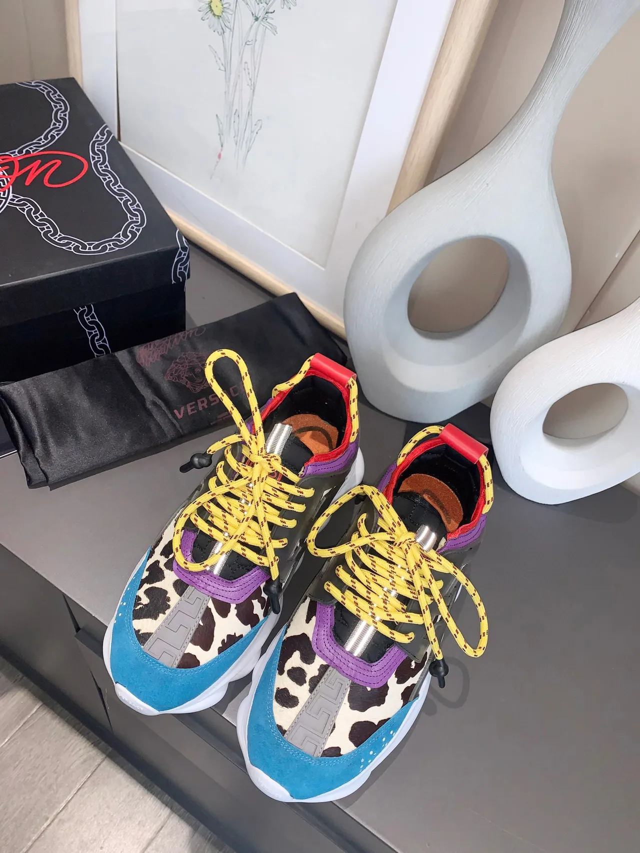 Versace Odissea Leopard-Print Blue Suede Chunky Sneakers 1