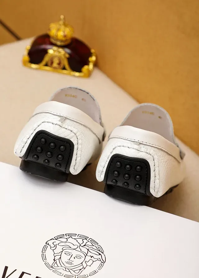 Versace Virtus White Textured Leather Gold Logo Loafers 3