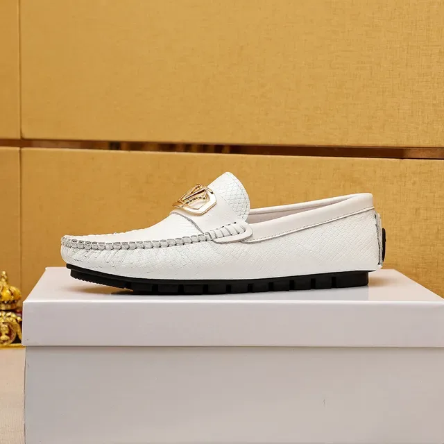 Versace Virtus White Textured Leather Gold Logo Loafers 6
