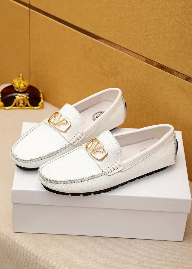 Versace Virtus White Textured Leather Gold Logo Loafers 8