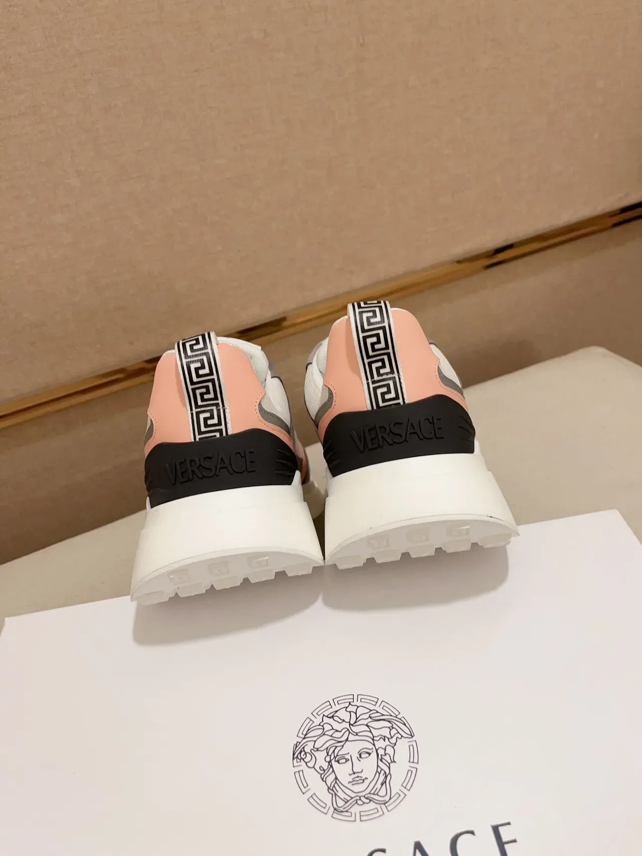 Versace White Pink Multi-Panel Color-Blocked Suede And Synthetic Upper Chunky Sneakers 8