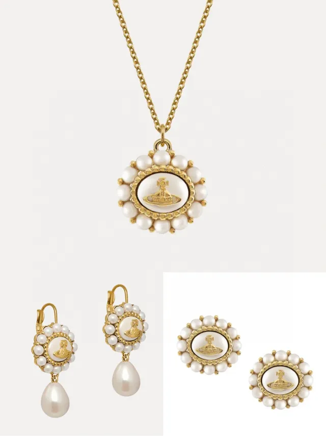 Vivienne Westwood Collier Boule Perle Argent Beige Médaillon 9