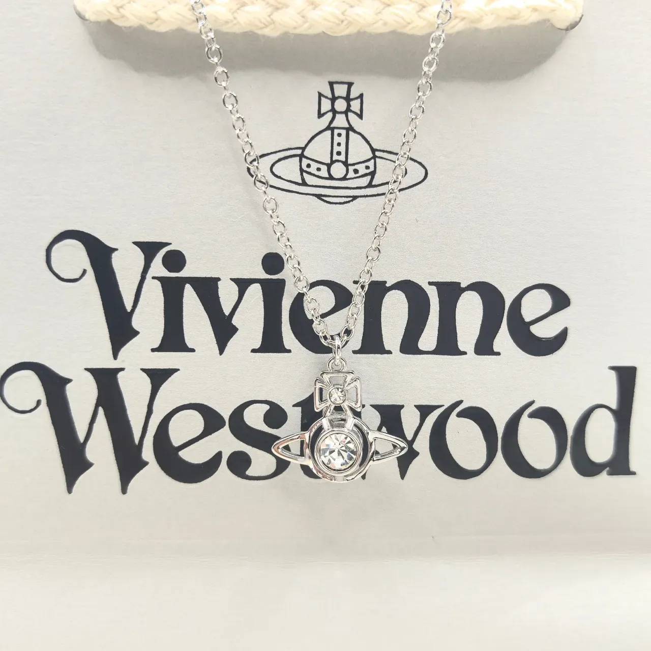 Vivienne Westwood Orb Pendant Necklace Rose Gold Pink Crystal and Silver Clear Crystal Necklaces 5