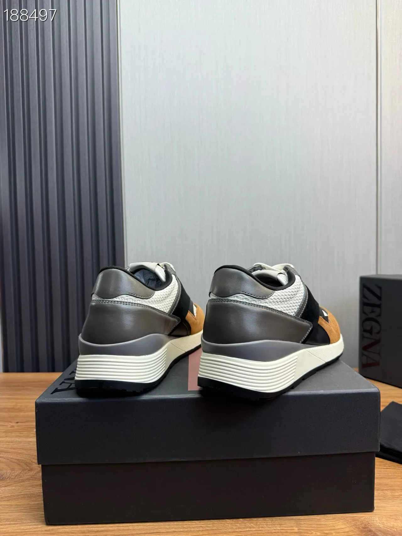 Zegna Negro Marrón Multi-Material Panelado Asimétrico Superposición Estilo de Vida Sneakers 2