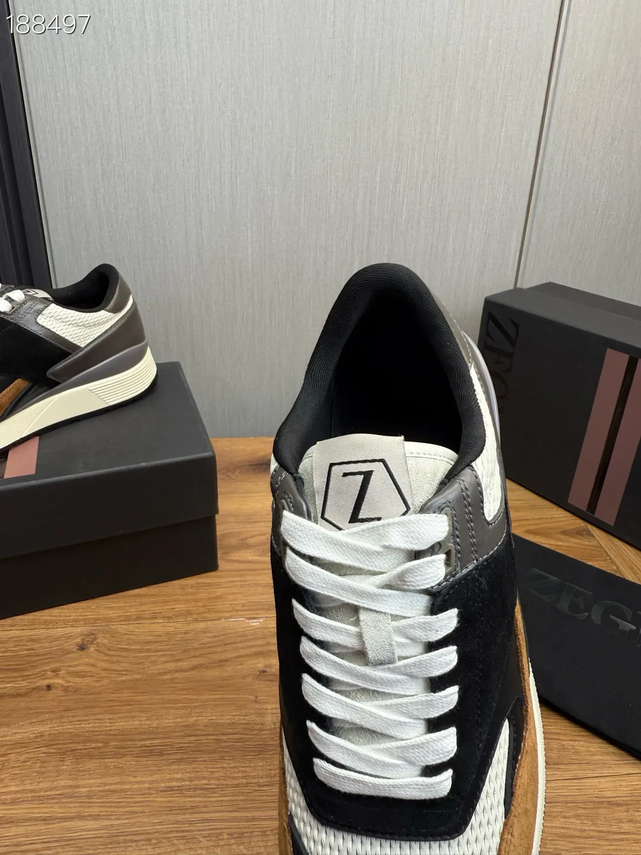 Zegna Negro Marrón Multi-Material Panelado Asimétrico Superposición Estilo de Vida Sneakers 3