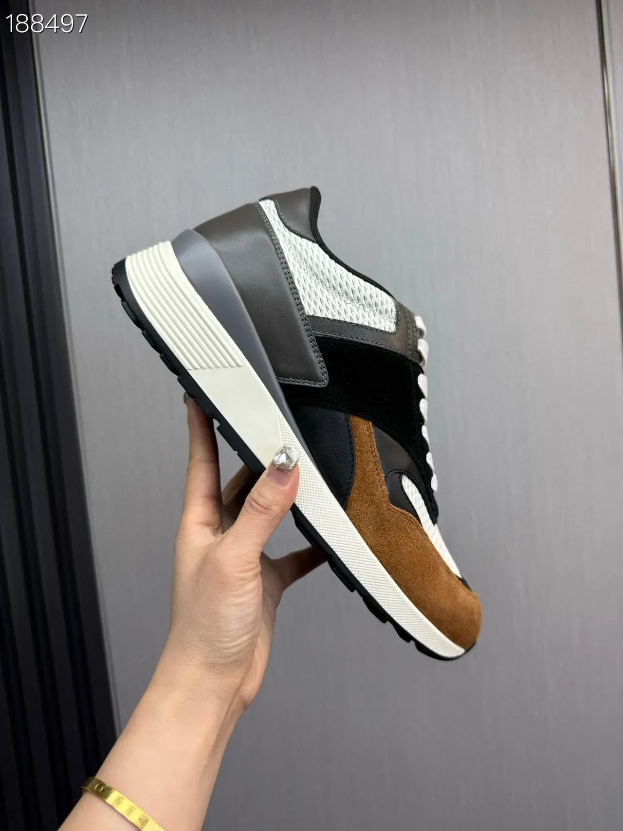 Zegna Negro Marrón Multi-Material Panelado Asimétrico Superposición Estilo de Vida Sneakers 4