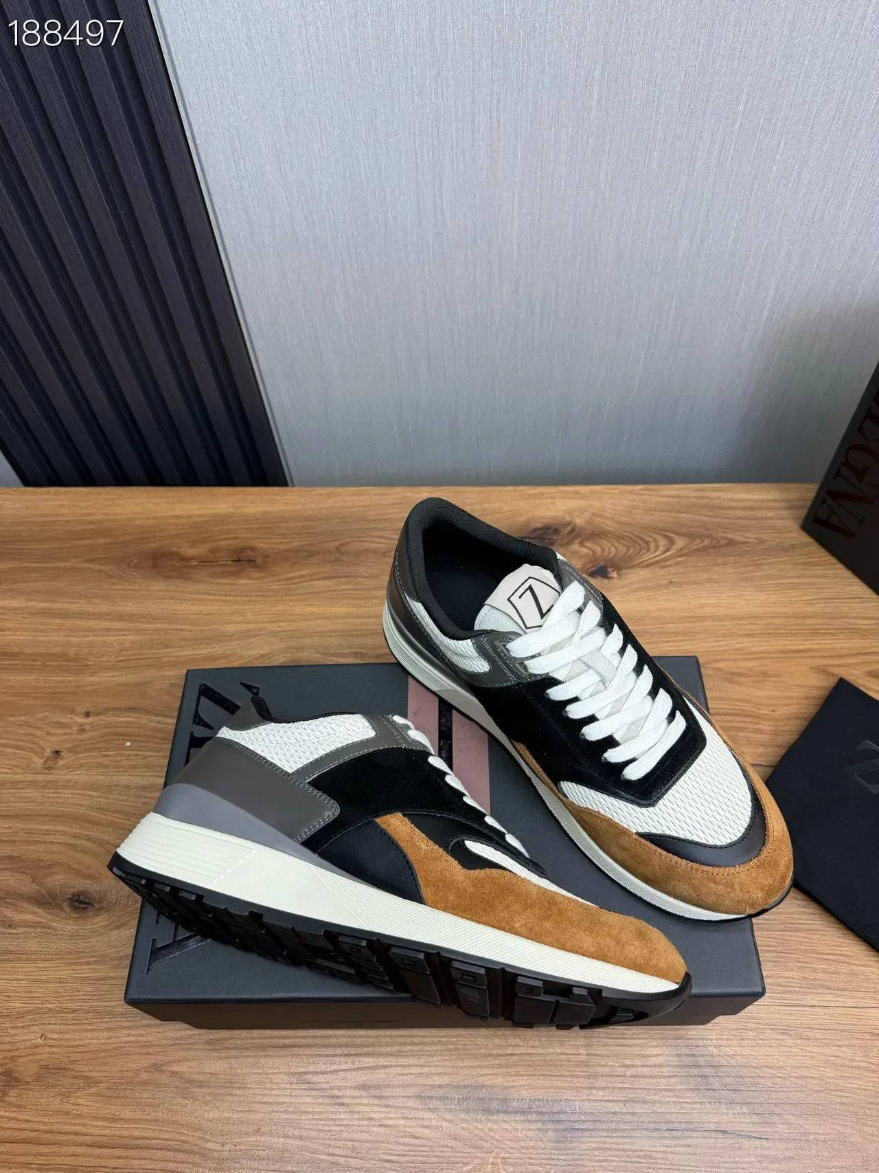 Zegna Negro Marrón Multi-Material Panelado Asimétrico Superposición Estilo de Vida Sneakers 7