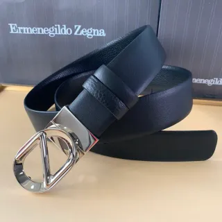 Zegna Black Silver Polished D-Ring Buckle Textured Keeper Tab Leather Belt