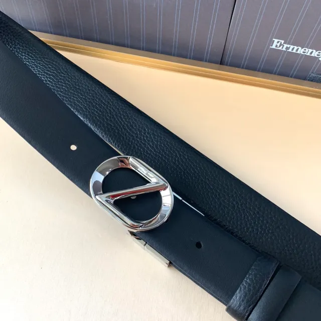 Zegna Black Silver Polished D-Ring Buckle Textured Keeper Tab Leather Belt 2