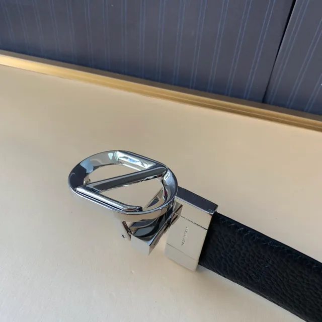 Zegna Black Silver Polished D-Ring Buckle Textured Keeper Tab Leather Belt 3