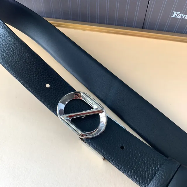 Zegna Black Silver Polished D-Ring Buckle Textured Keeper Tab Leather Belt 5