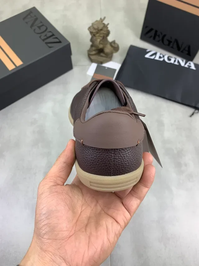 Zegna Brown Pebbled Leather Gum Sole Casual Shoe 2
