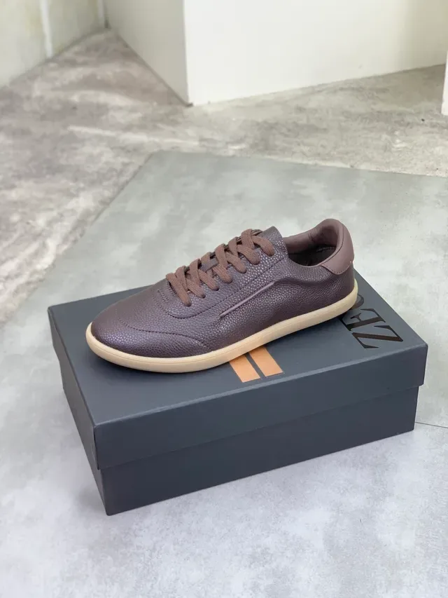Zegna Brown Pebbled Leather Gum Sole Casual Shoe 3