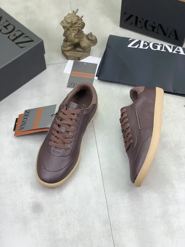Zegna Brown Pebbled Leather Gum Sole Casual Shoe 4