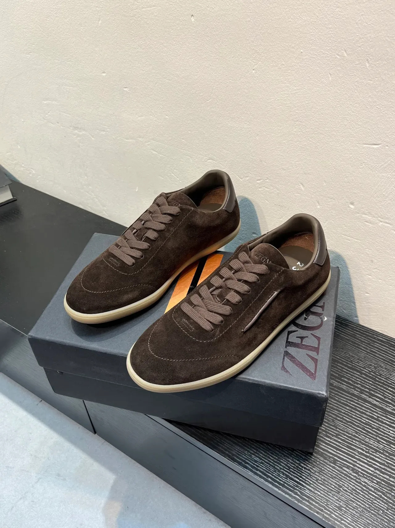 Zegna Tênis Lifestyle de Camurça Marrom Low-Top 3