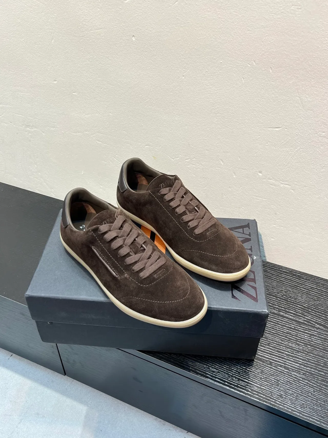 Zegna Tênis Lifestyle de Camurça Marrom Low-Top 5