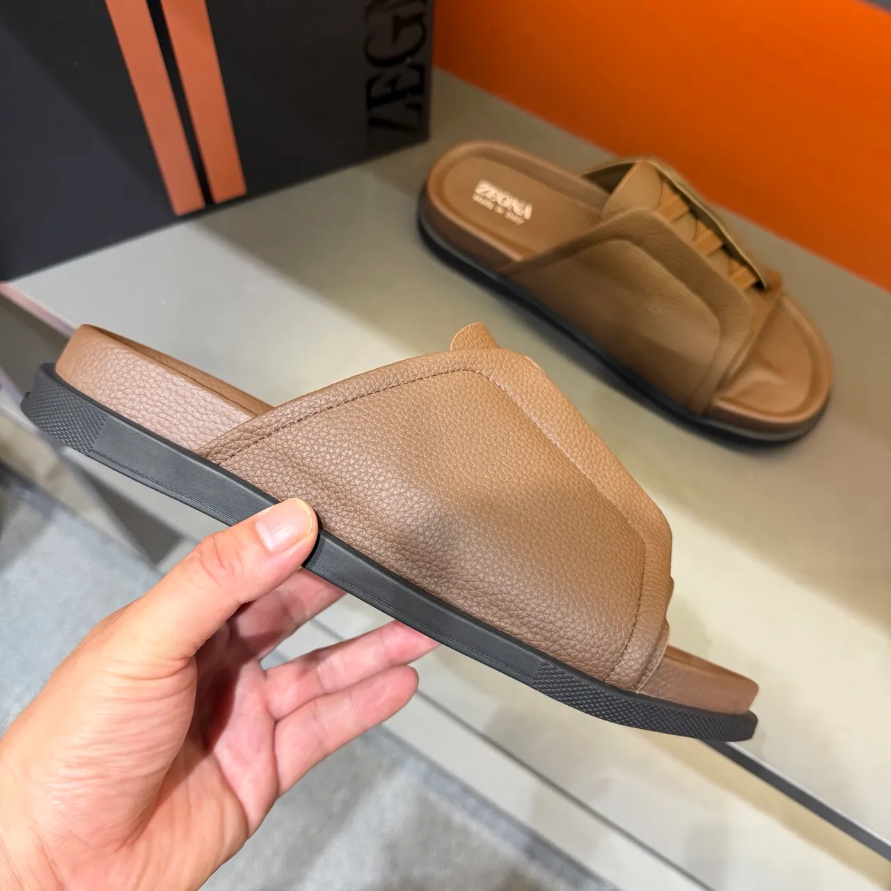 Zegna Multicolor Leather Upper Padded Footbed Slippers 2