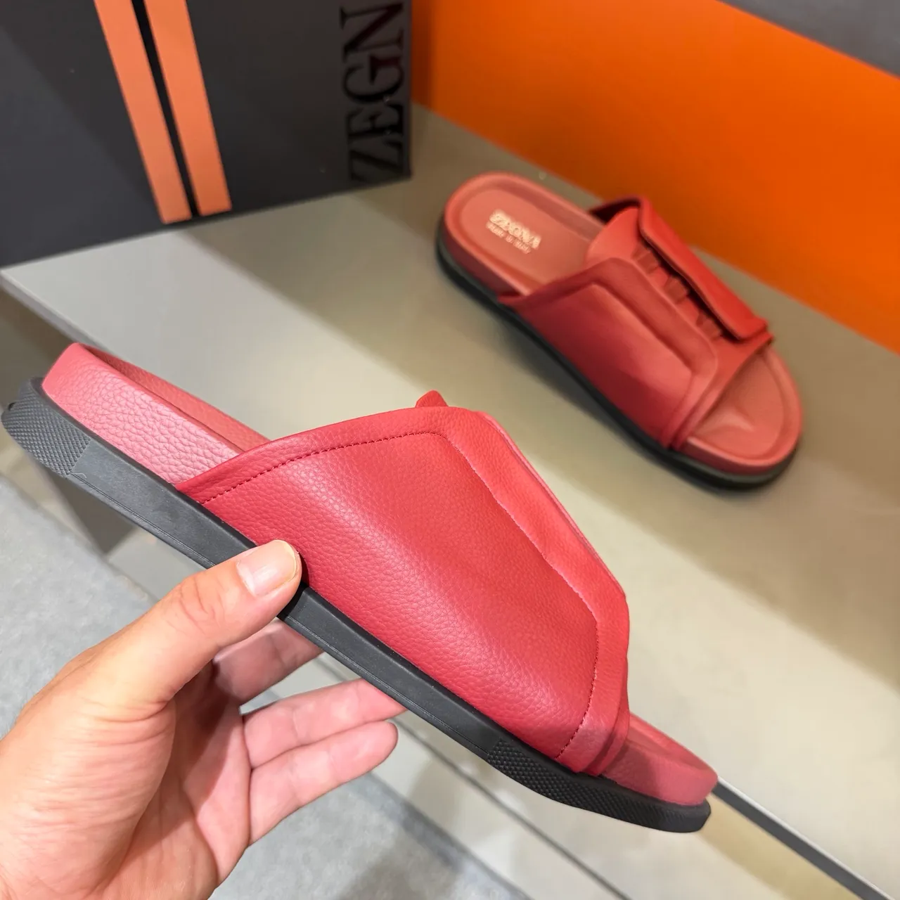 Zegna Multicolor Leather Upper Padded Footbed Slippers 9