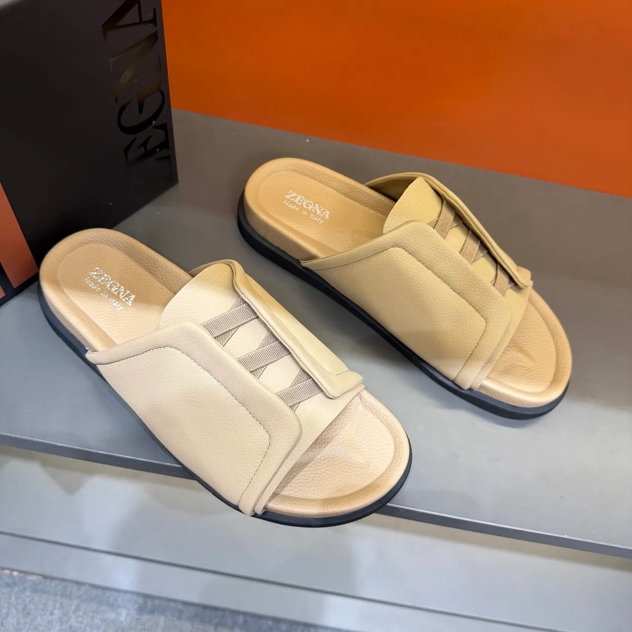 Zegna Multicolor Leather Upper Padded Footbed Slippers 24