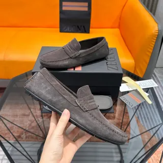 Zegna ग्रे ब्लैक स्वेड अपर स्ट्रैप पेनी लोफर