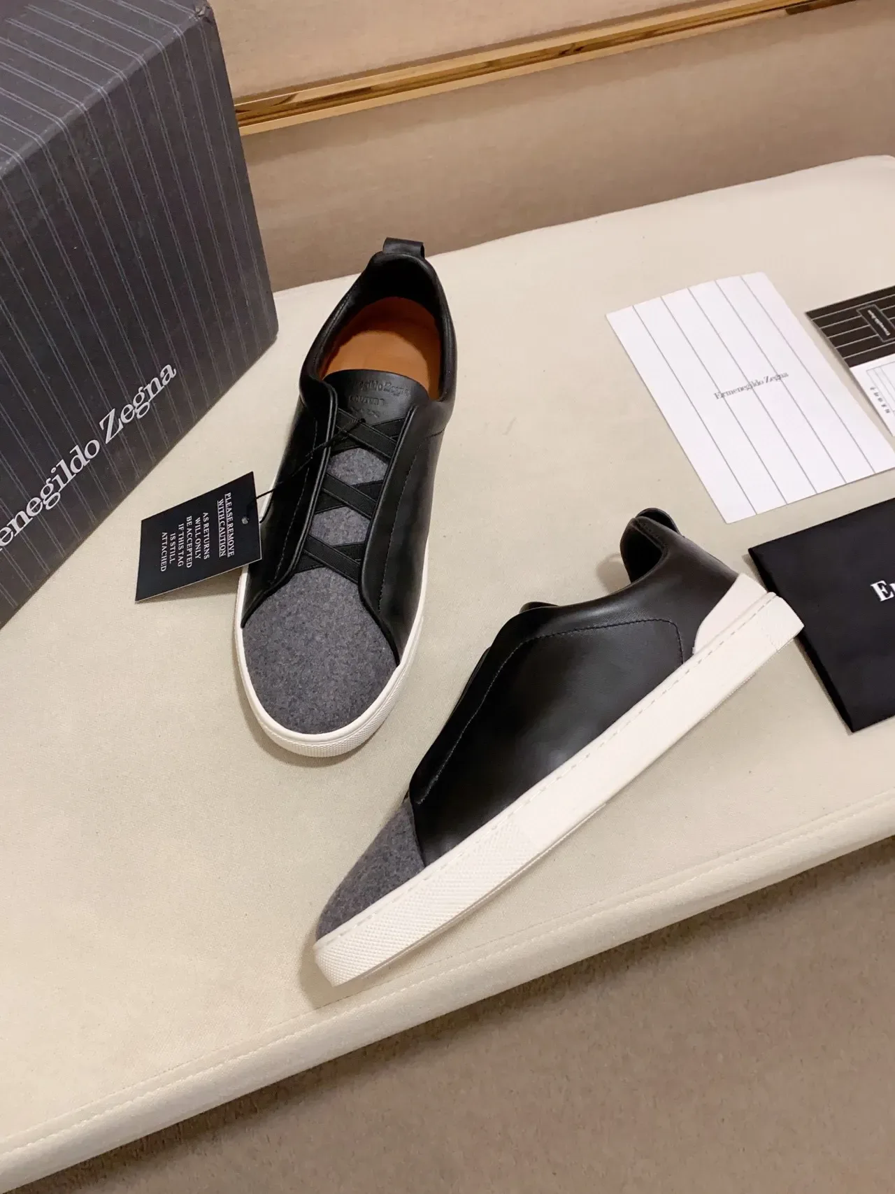 Zegna Slip-On Two-Tone Leather and Wool Sneaker 5