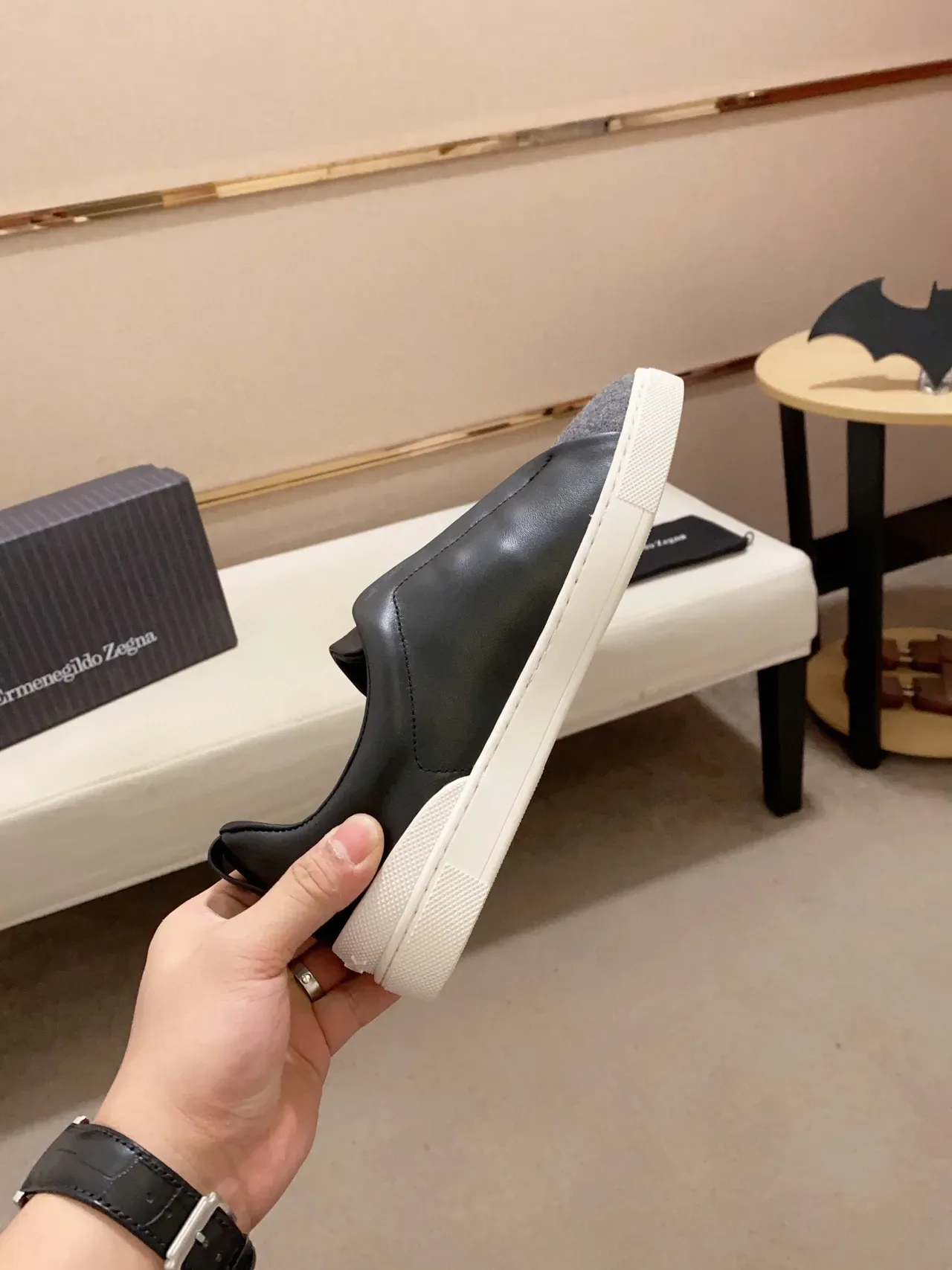 Zegna Slip-On Two-Tone Leather and Wool Sneaker 7