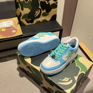 A Bathing Ape Blue Green Low-Top Star-Logo Side Panel Lifestyle Sneakers