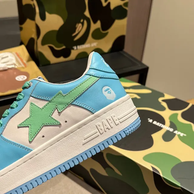A Bathing Ape Chaussures Lifestyle Bleu Vert Low-Top Star-Logo Panneau Latéral 2