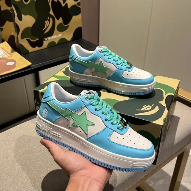 A Bathing Ape Chaussures Lifestyle Bleu Vert Low-Top Star-Logo Panneau Latéral 5