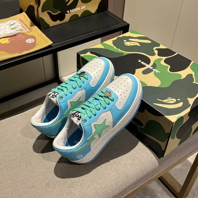 A Bathing Ape Chaussures Lifestyle Bleu Vert Low-Top Star-Logo Panneau Latéral 6