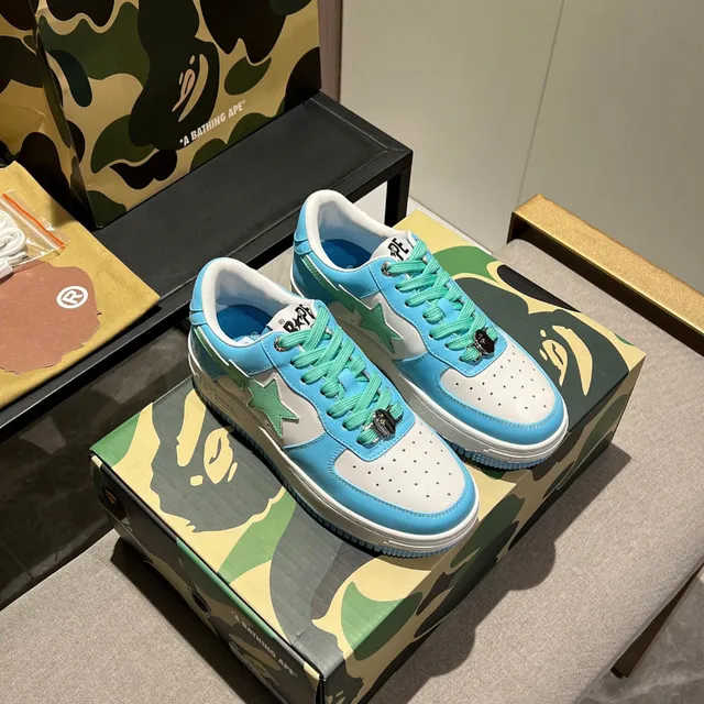 A Bathing Ape Chaussures Lifestyle Bleu Vert Low-Top Star-Logo Panneau Latéral 8