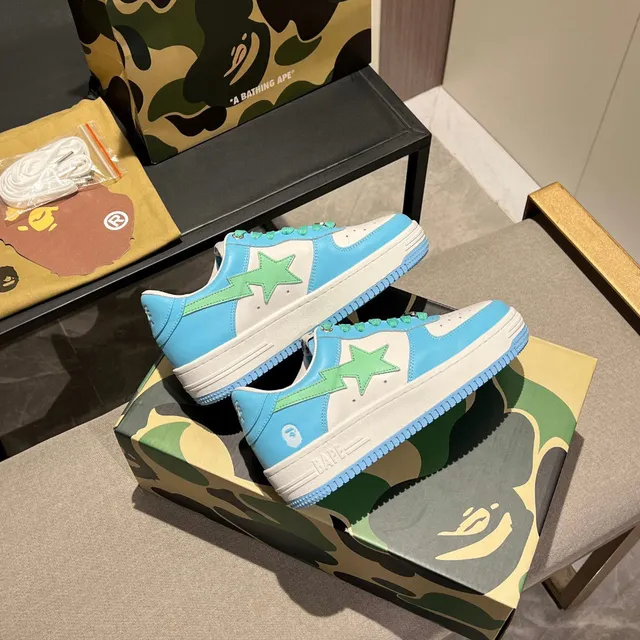 A Bathing Ape Chaussures Lifestyle Bleu Vert Low-Top Star-Logo Panneau Latéral 9