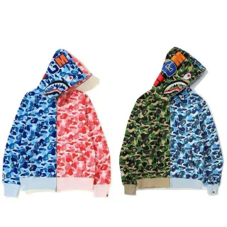 A Bathing Ape Shark Hoodie Split-Color Camo Zip-Up Jacket