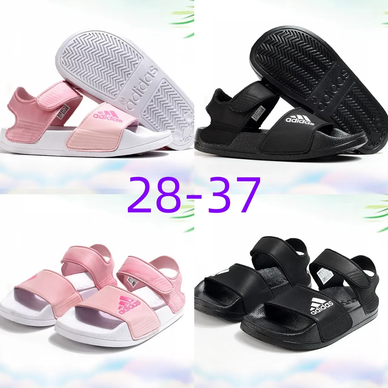 Adidas Adilette Slide Sandales casuales roses blanches avec fermeture à deux brides velcro 13