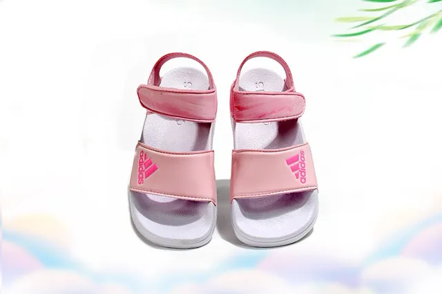 Adidas Adilette Slide Sandales casuales roses blanches avec fermeture à deux brides velcro 10