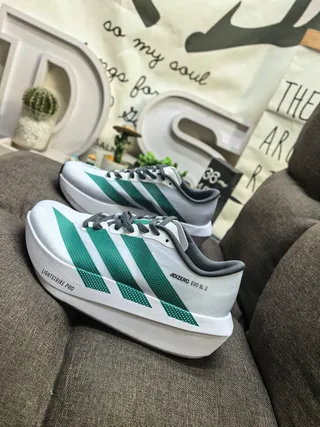 Adidas Adizero Evo SL 2 White Green Gray Running Shoes 7
