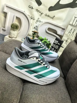 Adidas Adizero Evo SL 2 White Green Gray Running Shoes 9