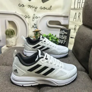 Adidas Beige Black Mesh Upper Three-Stripe Side Branding Lifestyle Sneakers