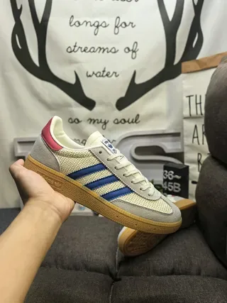 Adidas Beige Blue Low-Top Textile-Suede Upper Lifestyle Sneakers 5