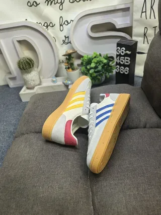 Adidas Beige Blue Low-Top Textile-Suede Upper Lifestyle Sneakers 6