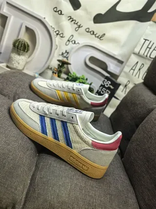 Adidas Beige Blue Low-Top Textile-Suede Upper Lifestyle Sneakers 7