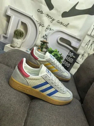 Adidas Beige Blue Low-Top Textile-Suede Upper Lifestyle Sneakers 9