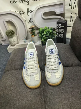 Adidas Beige Blue Low-Top Textile-Suede Upper Lifestyle Sneakers 10