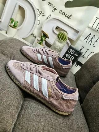 Adidas Beige Blue Woven Textile Upper Three-Stripe Side Panel Lifestyle Sneakers 17