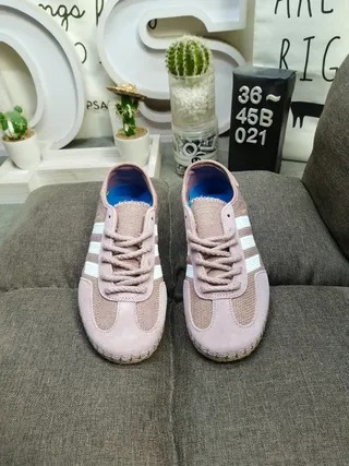 Adidas Beige Blue Woven Textile Upper Three-Stripe Side Panel Lifestyle Sneakers 20