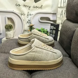 Adidas Beige Brown Laceless Slip-On Perforated Three-Stripe Side Panel Lifestyle Sneakers