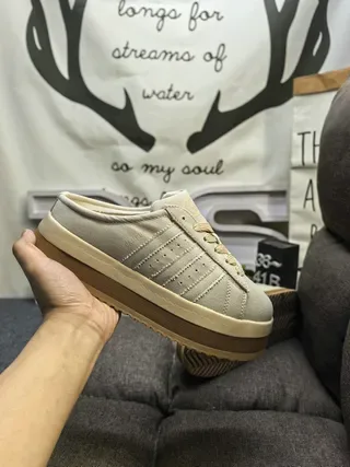 Adidas Beige Marron Sans Lacets Slip-On Perforé Trois Rayures Panneau Latéral Lifestyle Sneakers 5