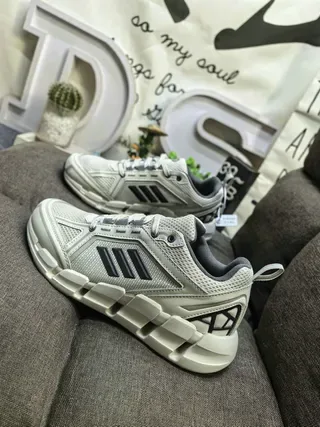 Adidas Beige Gray Mesh And Synthetic Upper Segmented Chunky Midsole Lifestyle Sneakers 7