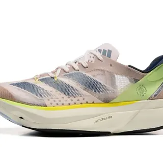 Adidas Beige Green Breathable Mesh Upper Lightweight Racing Silhouette Running Shoes